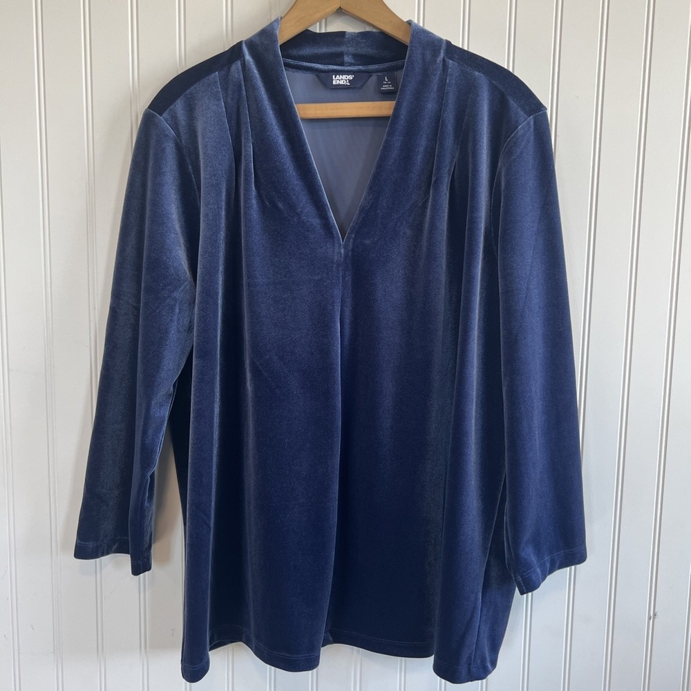 Lands END Women's Blue Shirt Size Large 14–16 Velour